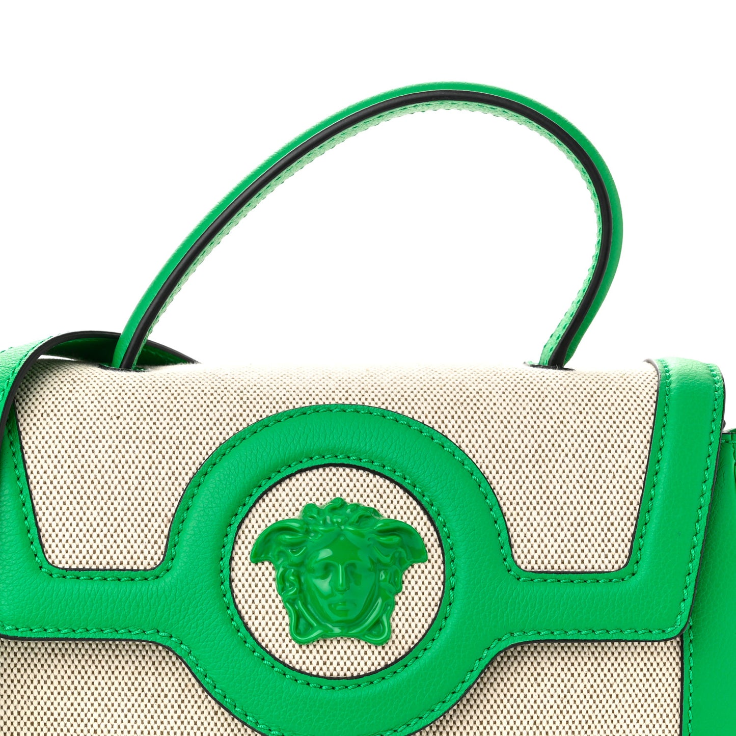 Grained Calfskin Canvas Medium La Medusa Chain Top Handle Handbag Green