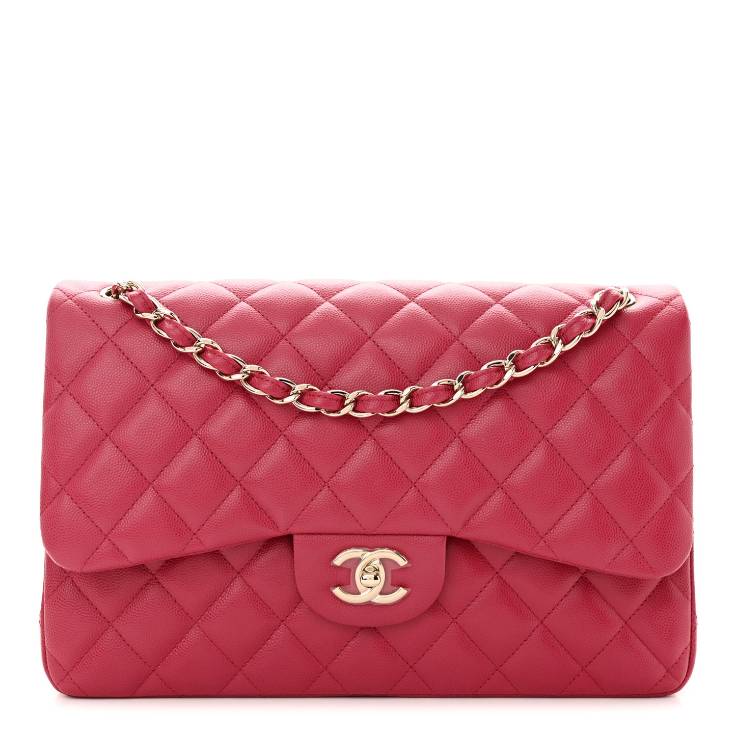 Caviar Quilted Jumbo Double Flap Dark Pink