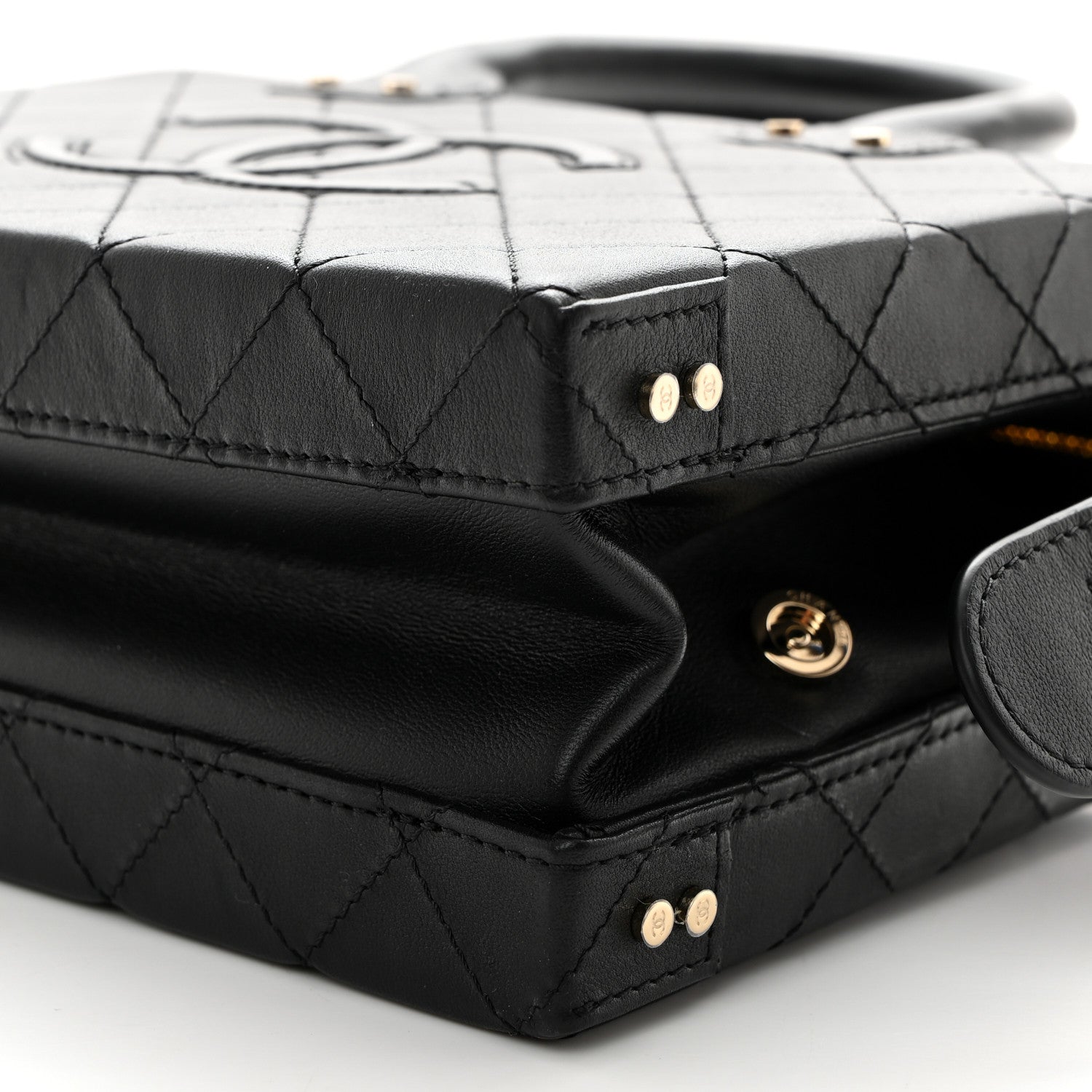 Chanel Calfskin Quilted Studded Square Vanity Case Black 10 of 10