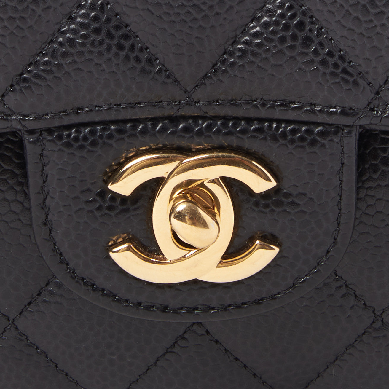 Caviar Quilted Medium Double Flap Black