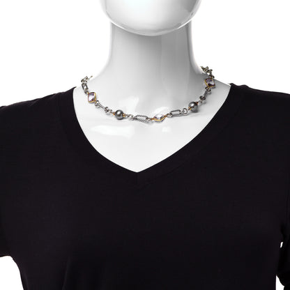 David Yurman Sterling Silver 18K Yellow Gold Amethyst Pearl Figaro Chain Necklace 2 of 8