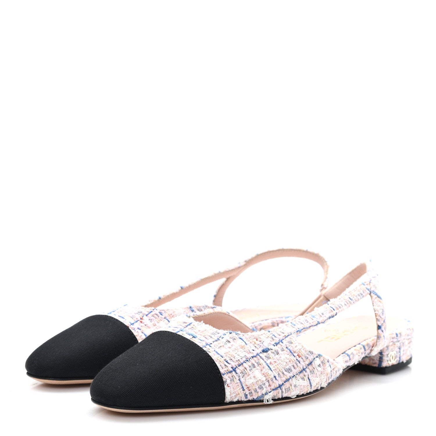 Chanel Tweed Grosgrain Cap Toe CC Slingback Flat 38.5 Pink Multicolor 4 of 10