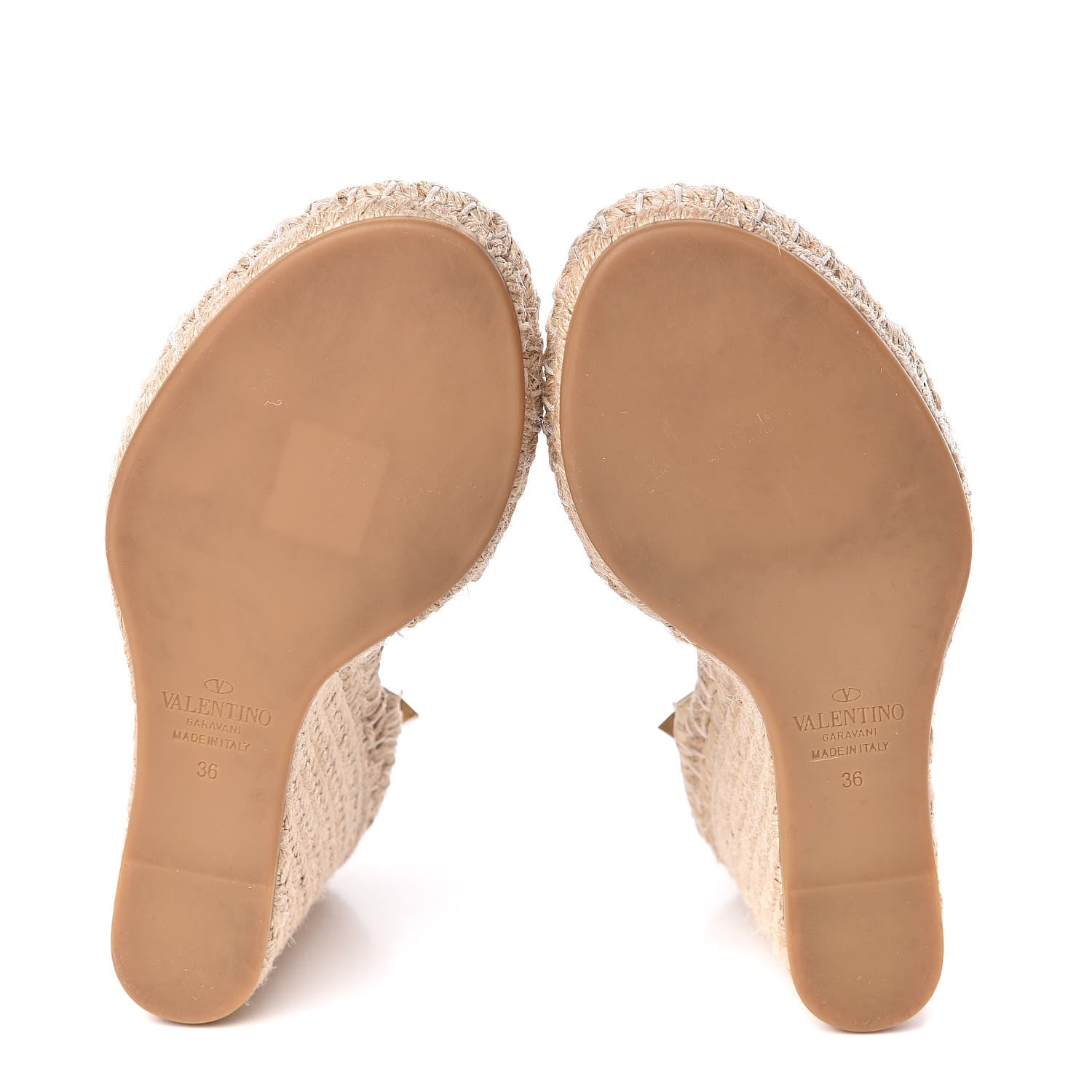 Valentino Garavani Grained Calfskin Rockstud Ankle Strap Espadrille 15/105mm Wedge Sandals 36 Light Ivory Natural 7 of 12