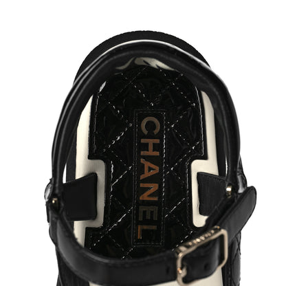 Chanel Lambskin Patent Logo Platform Sandals 38.5 Black 7 of 8