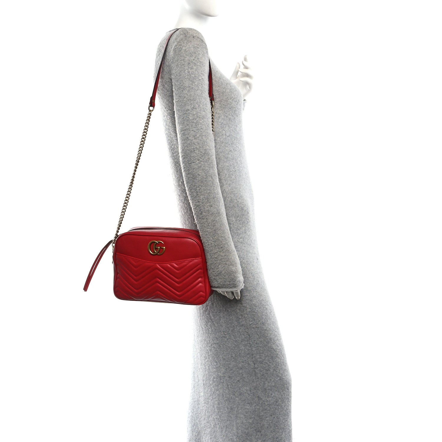 Gucci Calfskin Matelasse Medium GG Marmont Chain Shoulder Bag Hibiscus Red 2 of 10