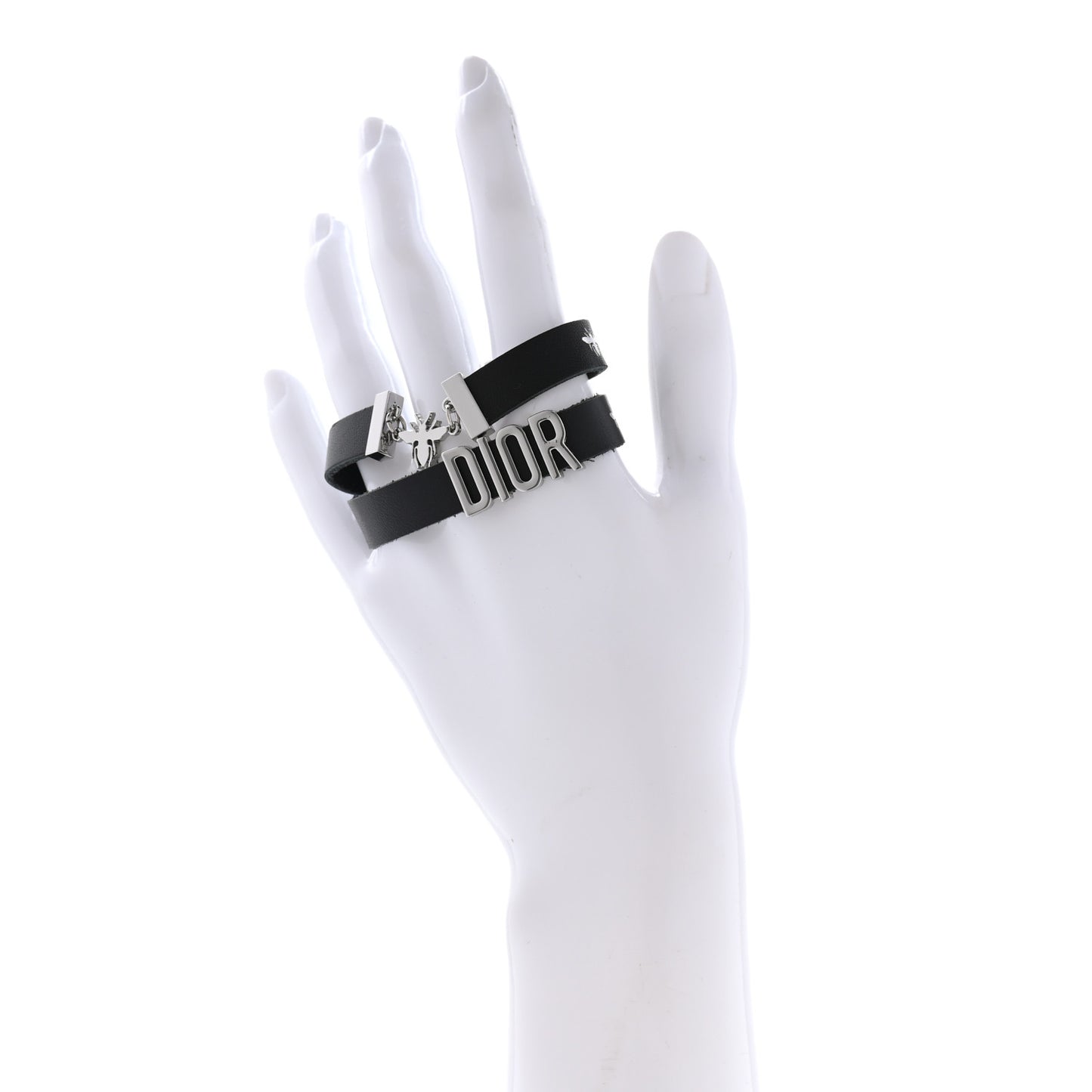 Calfskin Dior Bee Double Bracelet Black