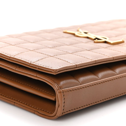 Saint Laurent Lambskin Carre Quilted Cassandre Chain Wallet Brown 9 of 12