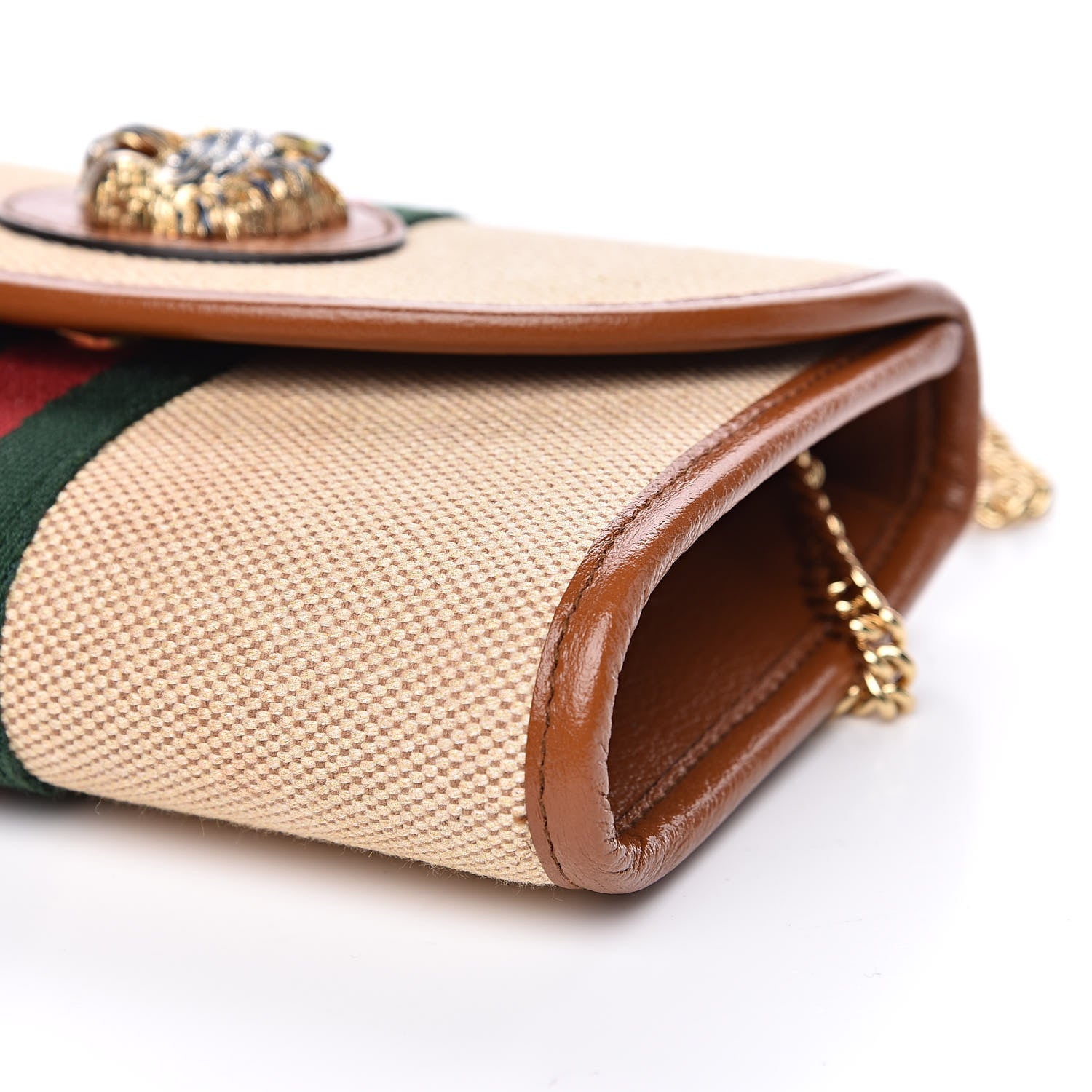 Gucci Vintage Canvas Calfskin Web Mini Rajah Slim Flap Shoulder Bag Sand Light Cuir 8 of 9