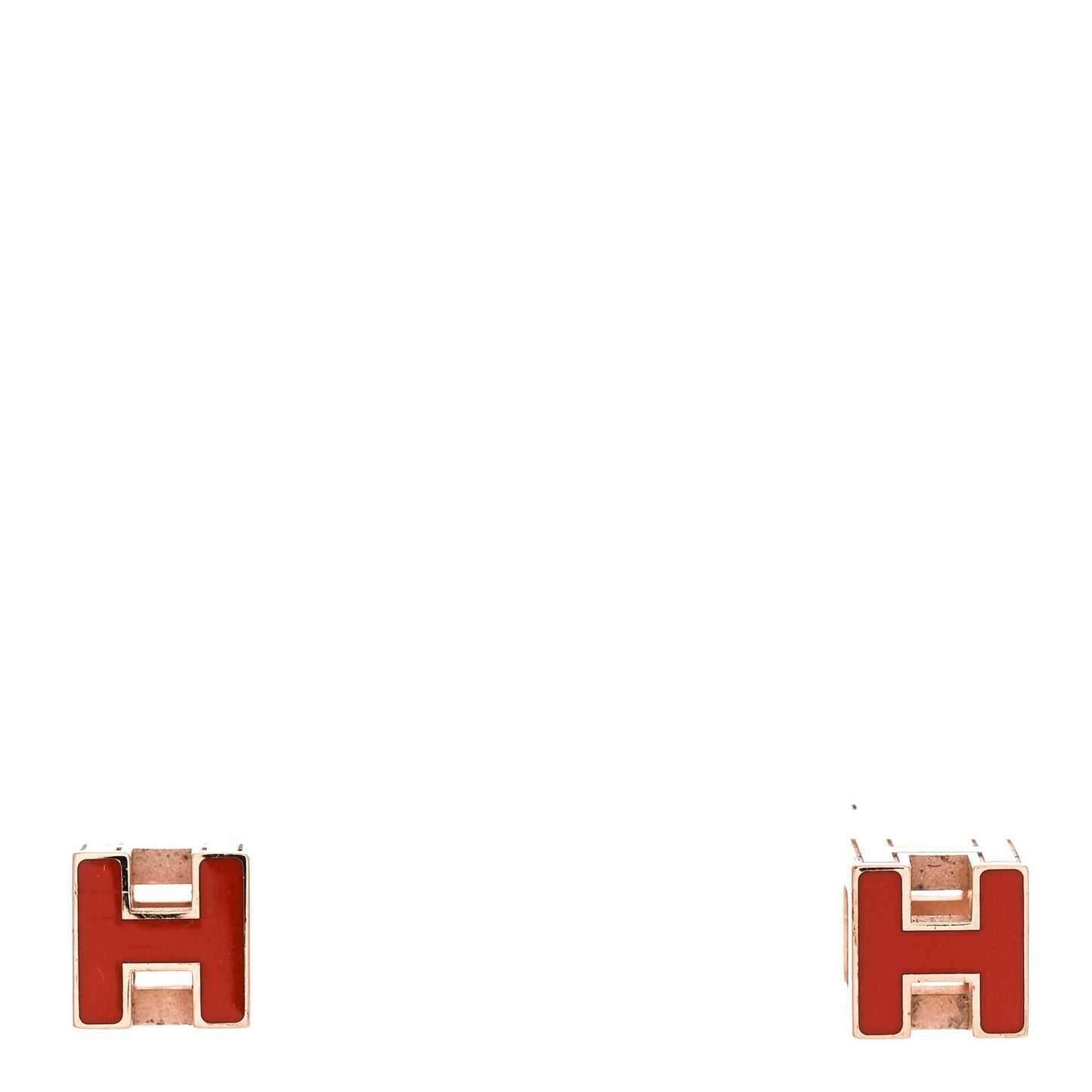 Rose Gold Lacquered Cage d'H Earrings Orange Fonce