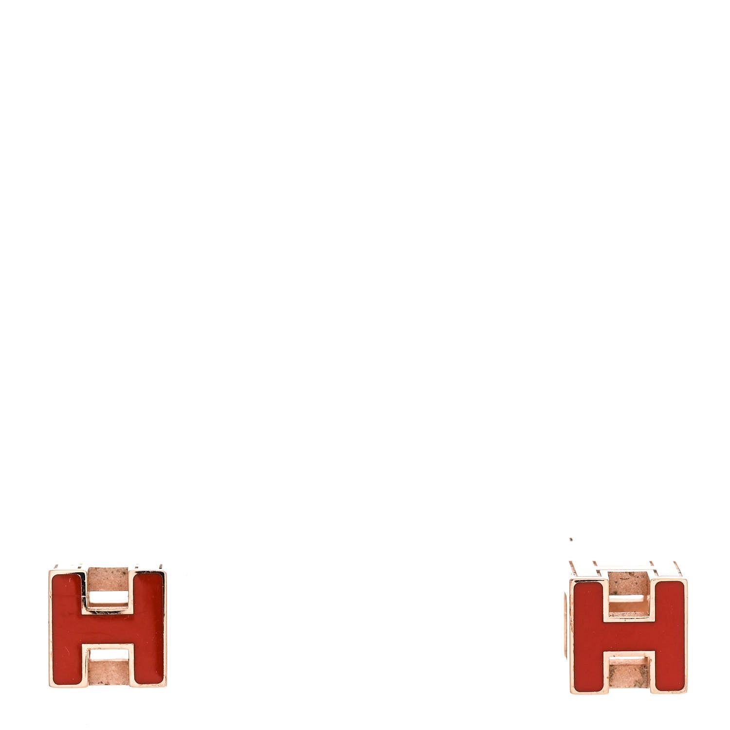 Hermes Rose Gold Lacquered Cage d'H Earrings Orange Fonce 1 of 5