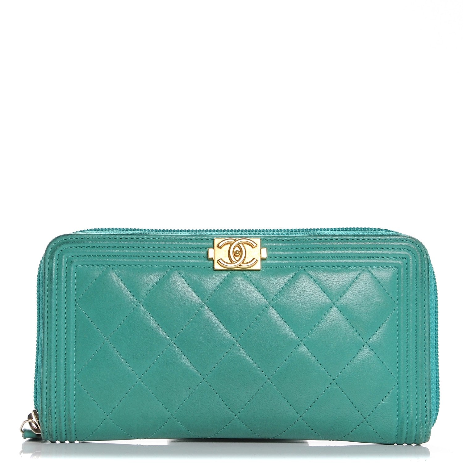 Chanel Lambskin Quilted Boy Zip Around Wallet Green 1 of 18