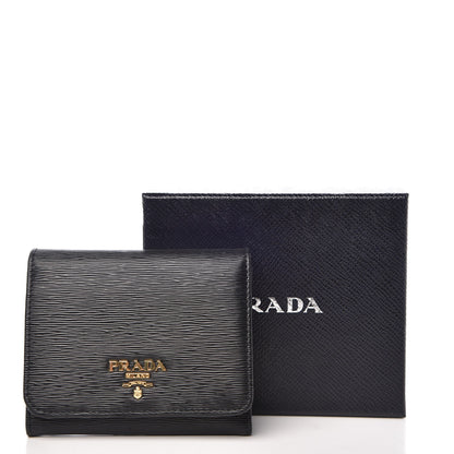 Prada Vitello Move Tri-Fold Compact Wallet Black 8 of 8
