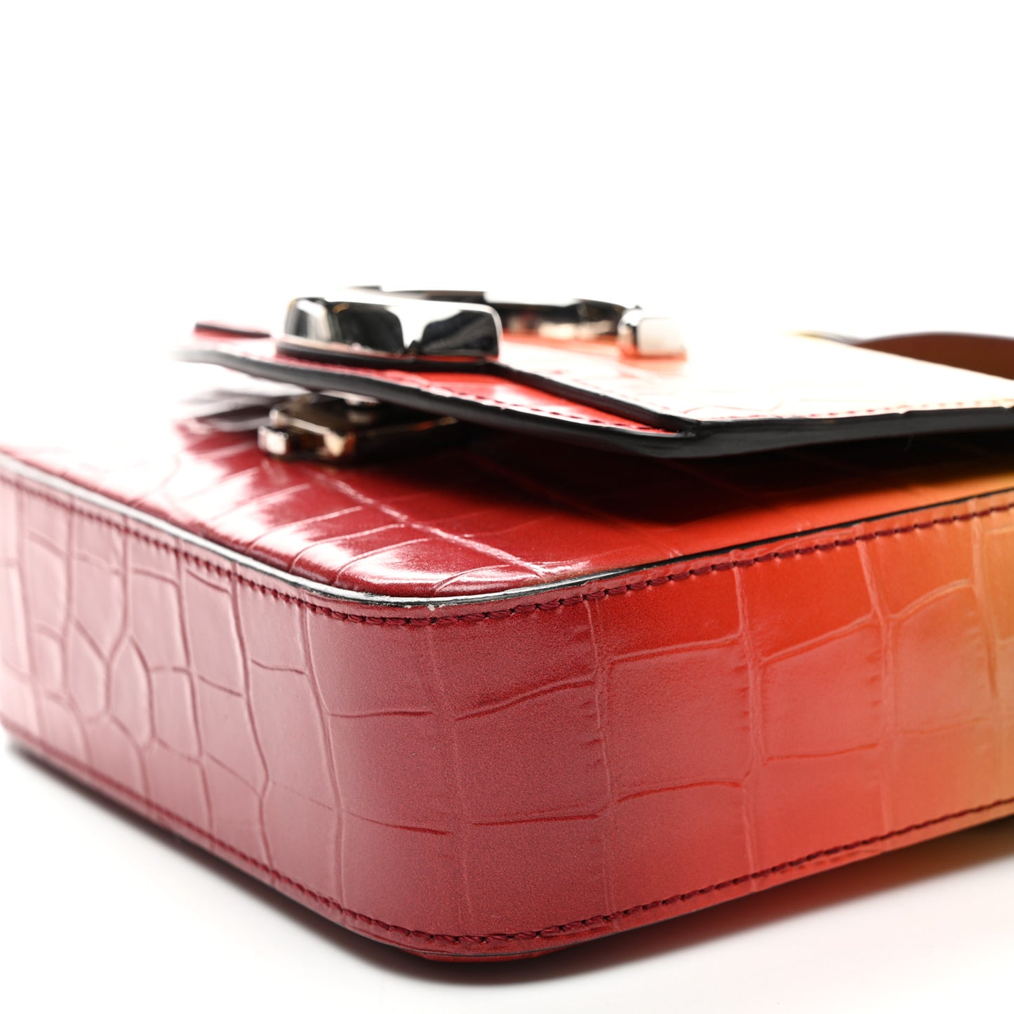 Calfskin Crocodile Embossed Mini C Double Carry Ombre Yellow