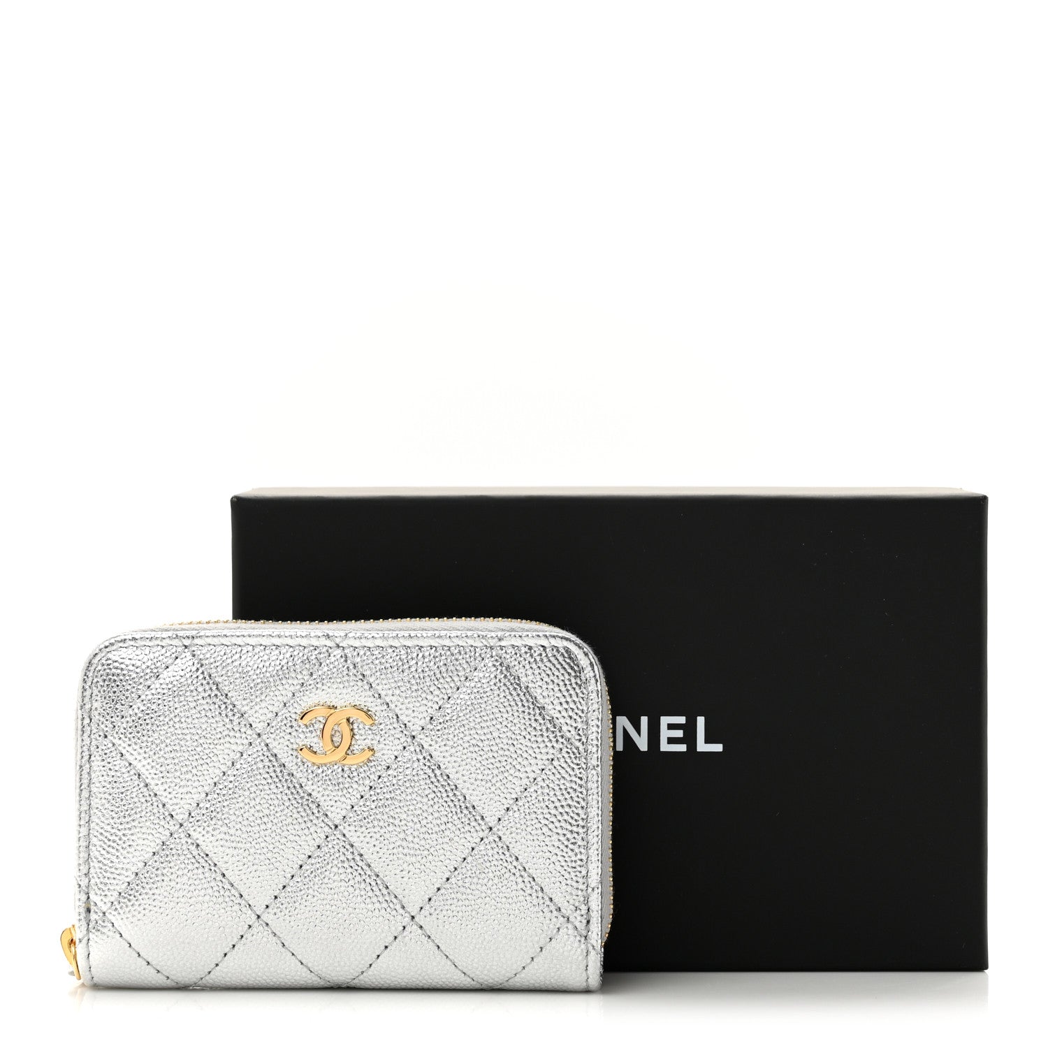 Chanel Metallic Caviar Quilted Zip Coin Purse Silver 8 of 8