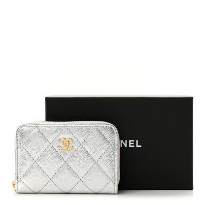 Chanel Metallic Caviar Quilted Zip Coin Purse Silver 8 of 8