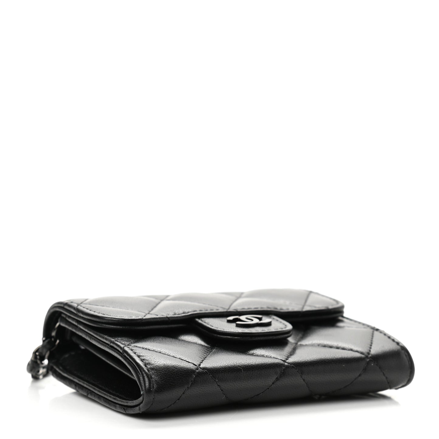 Lambskin Quilted Flap Card Holder On Chain So Black