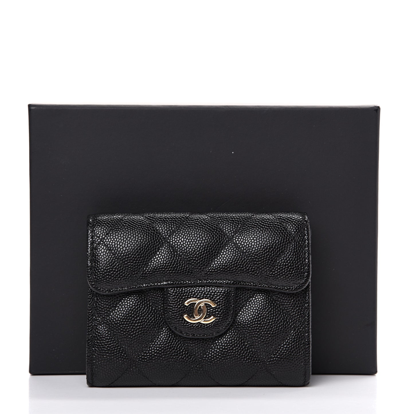 Caviar Quilted Flap Card Holder Wallet Black