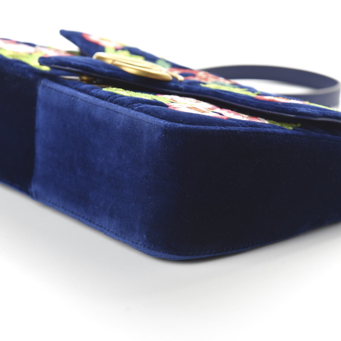 Velvet Matelasse Deer Embroidered Small GG Marmont Shoulder Bag Cobalt