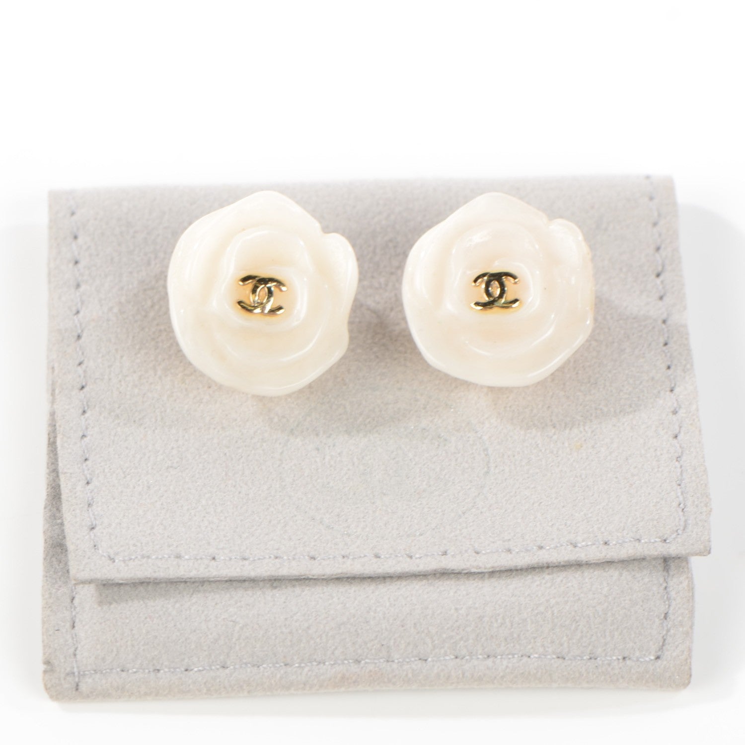 Chanel Resin CC Camellia Clip On Earrings White 6 of 6