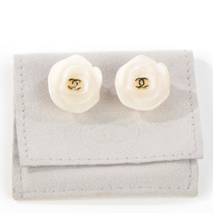 Chanel Resin CC Camellia Clip On Earrings White 6 of 6