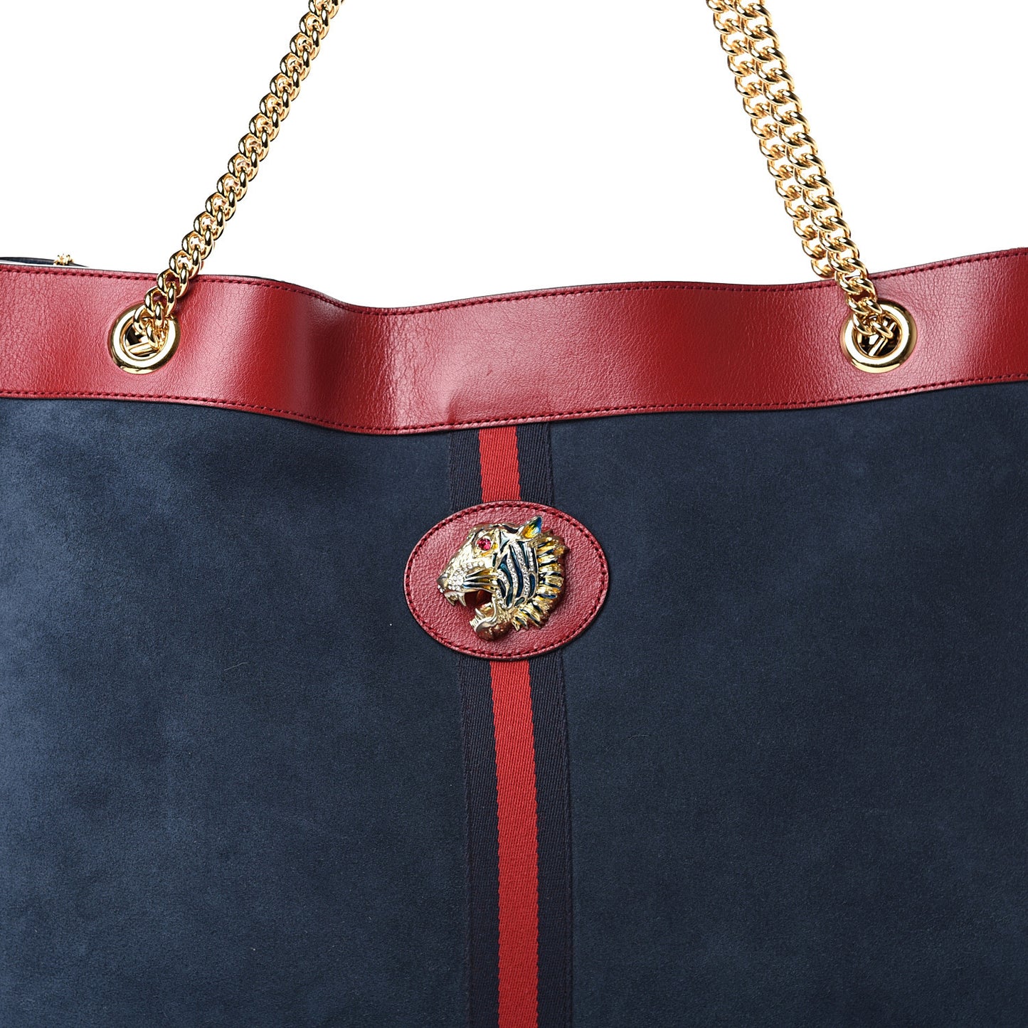 Suede Calfskin Large Rajah Chain Tote New Blue Romantic Cherry