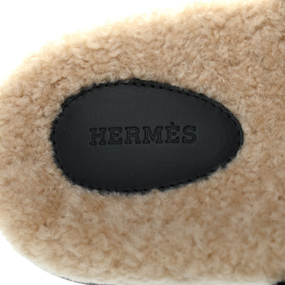 Hermes Calfskin Woolskin Mens Chypre Sandals 46 Black Ecru 6 of 9