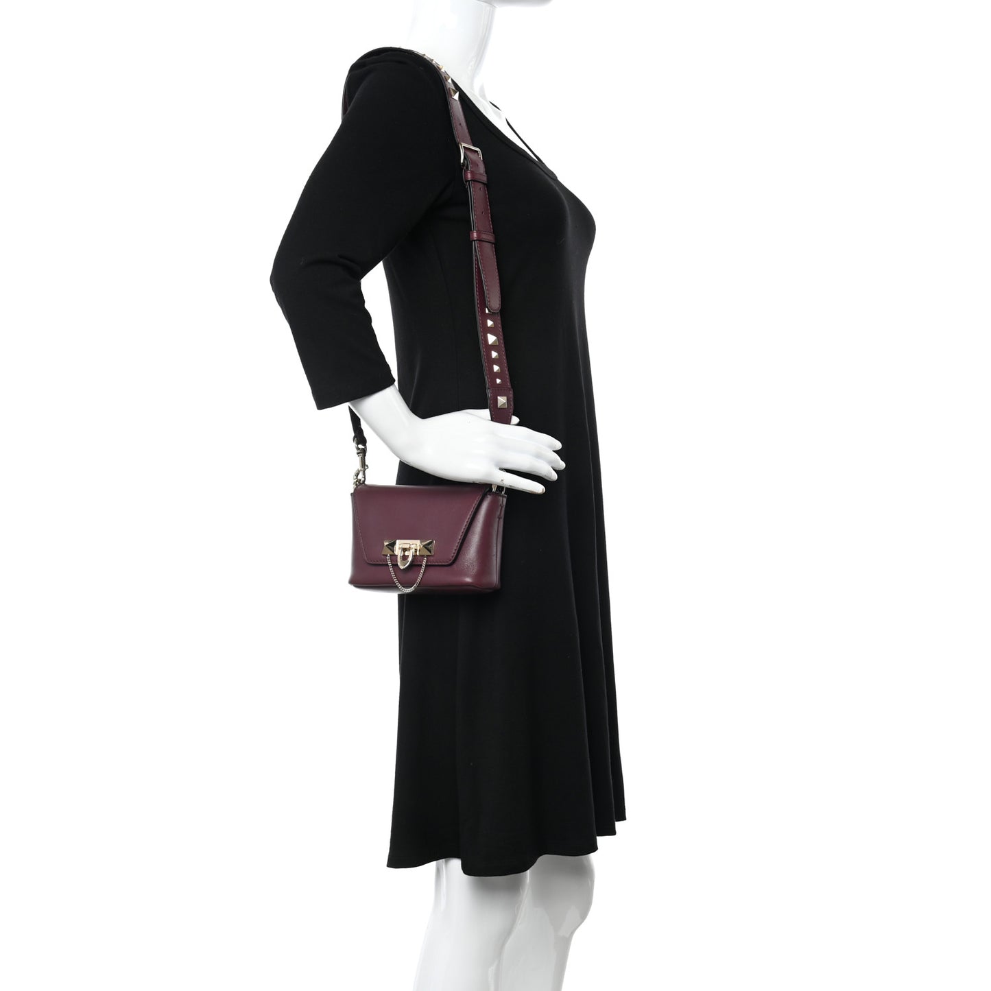 Vitello Small Rockstud Demilune Shoulder Bag Vinaccia