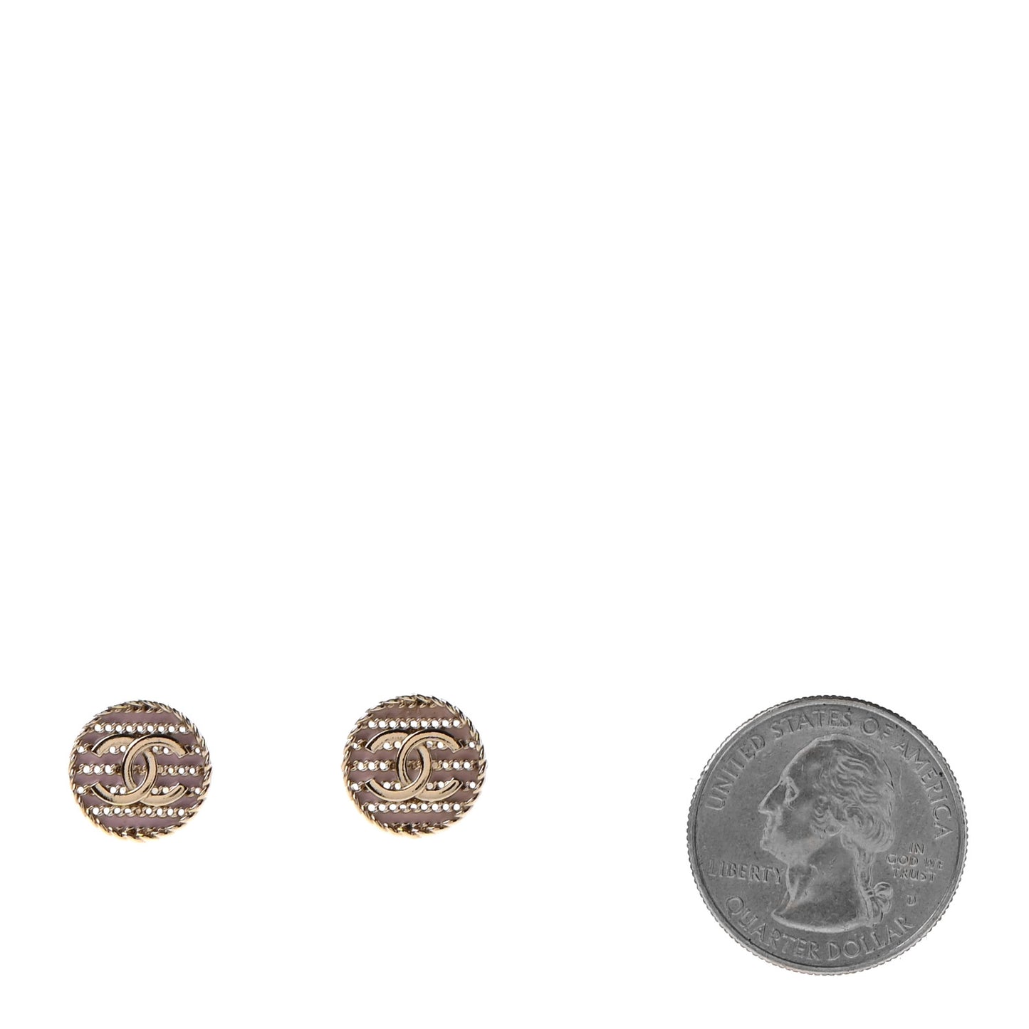 Chain CC Round Earrings Gold Pink