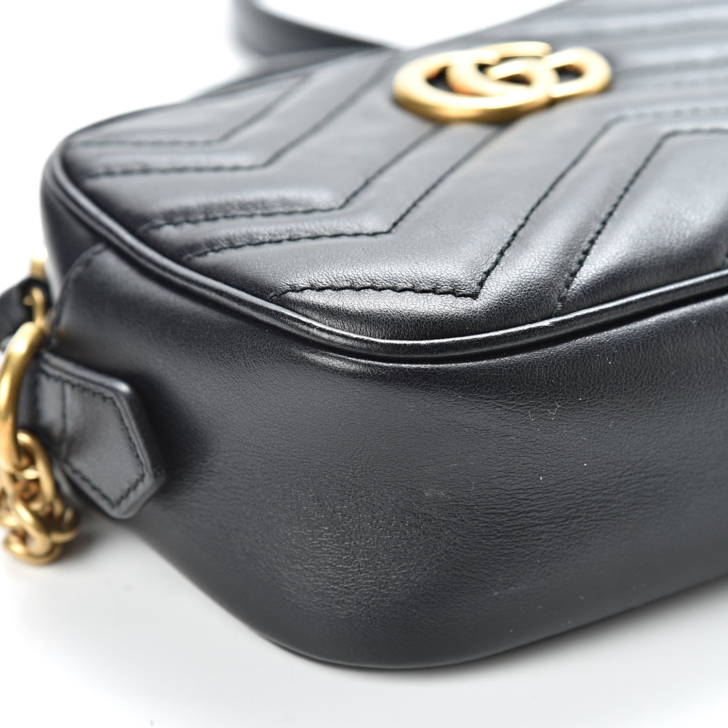Gucci Calfskin Matelasse Mini GG Marmont Chain Shoulder Bag Black 10 of 11