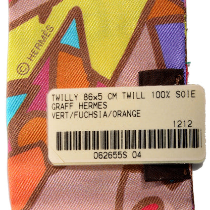 Hermes Silk Graff Graffiti Twilly Vert Fuchsia Orange 5 of 5
