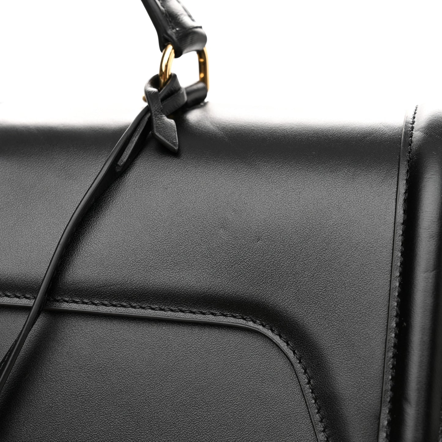 Satinated Calfskin Medium 16 Top Handle Bag Black