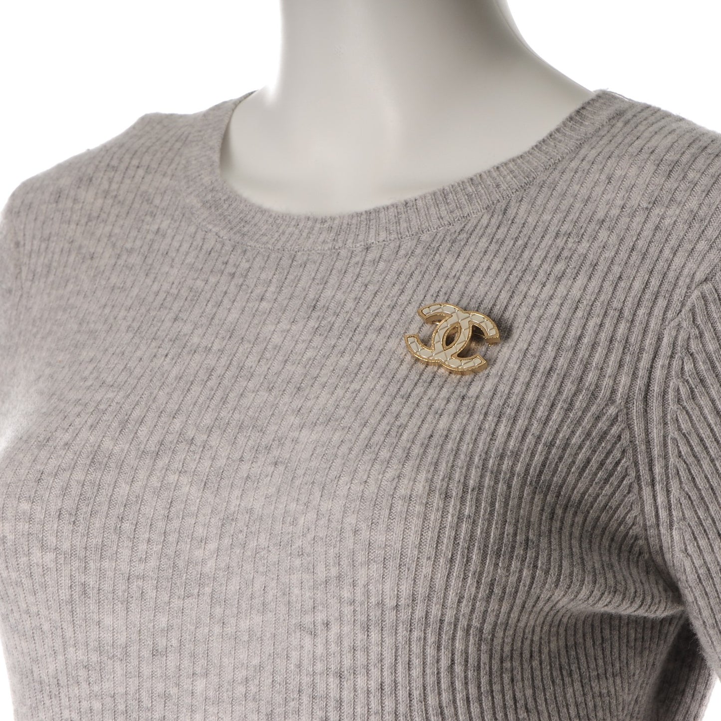 Metal Quilted CC Brooch Silver Gold
