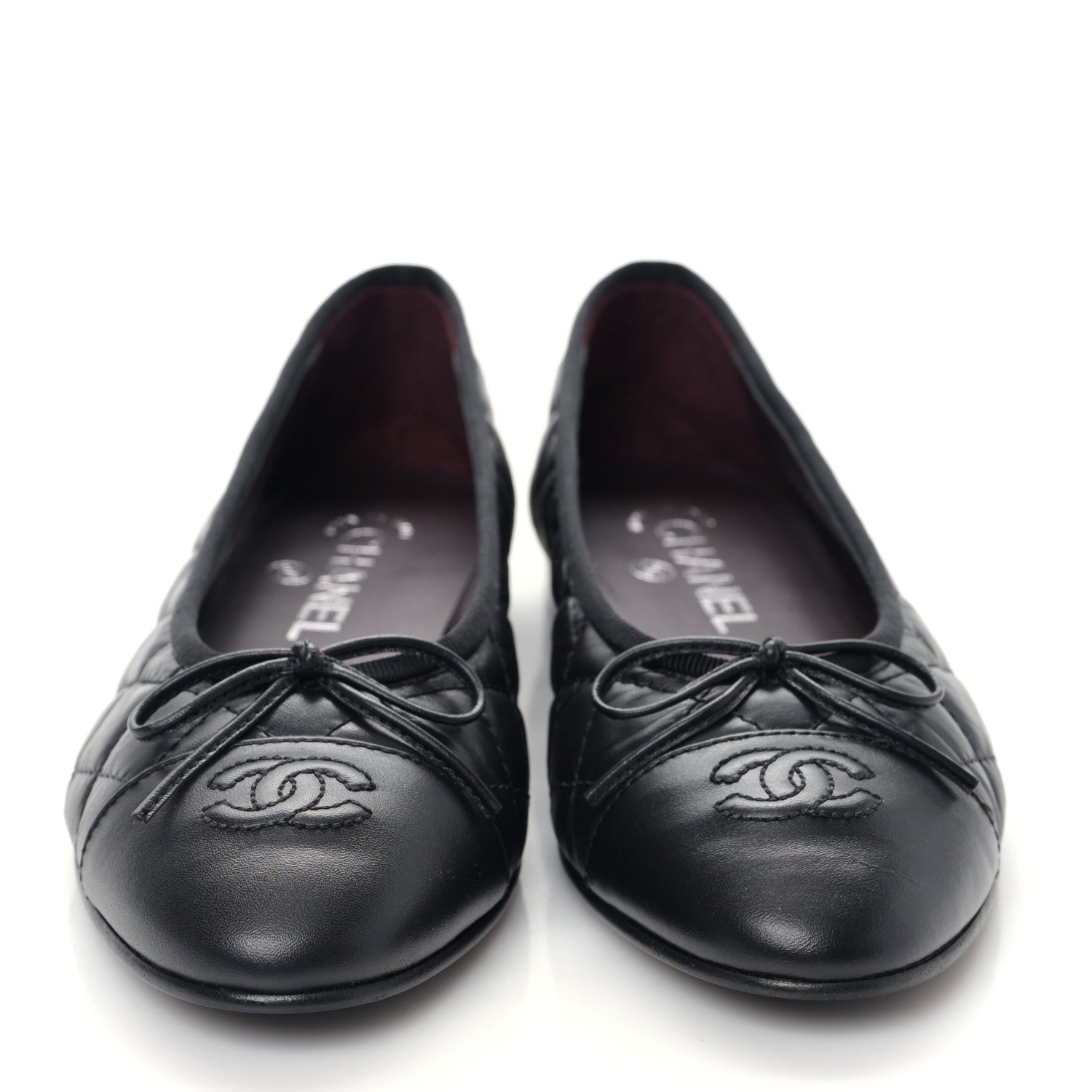 Chanel Aged Calfskin Quilted CC Cap Toe Ballerina Flats 38.5 Black 2 of 9