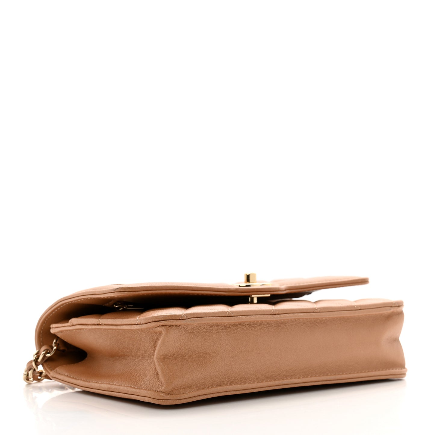 Lambskin Quilted Hold The Line Wallet On Chain WOC Dark Beige