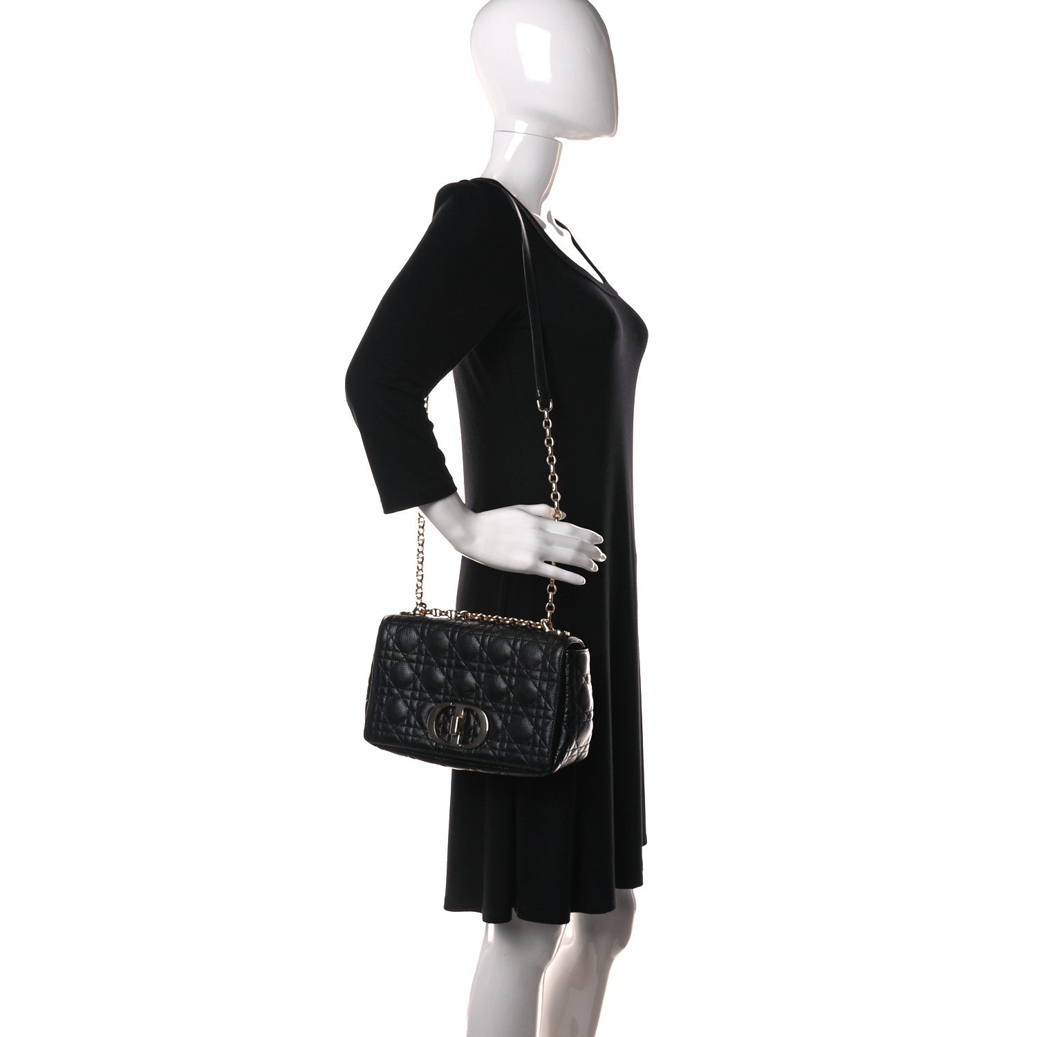 Christian Dior Calfskin Cannage Medium Caro Bag Black 3 of 12