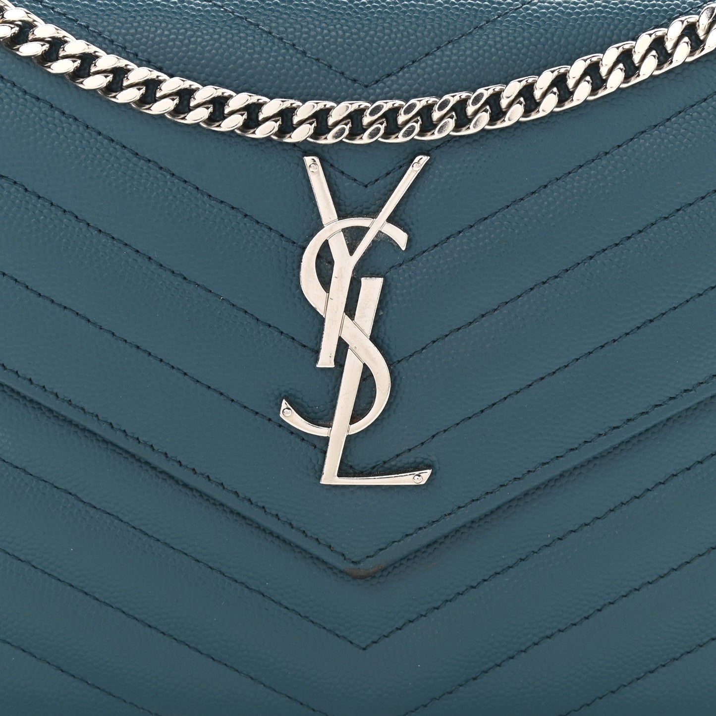 Grain De Poudre Matelasse Chevron Medium Monogram Chain Wallet Peacock Green