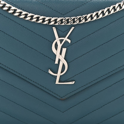 Saint Laurent Grain De Poudre Matelasse Chevron Medium Monogram Chain Wallet Peacock Green 9 of 15