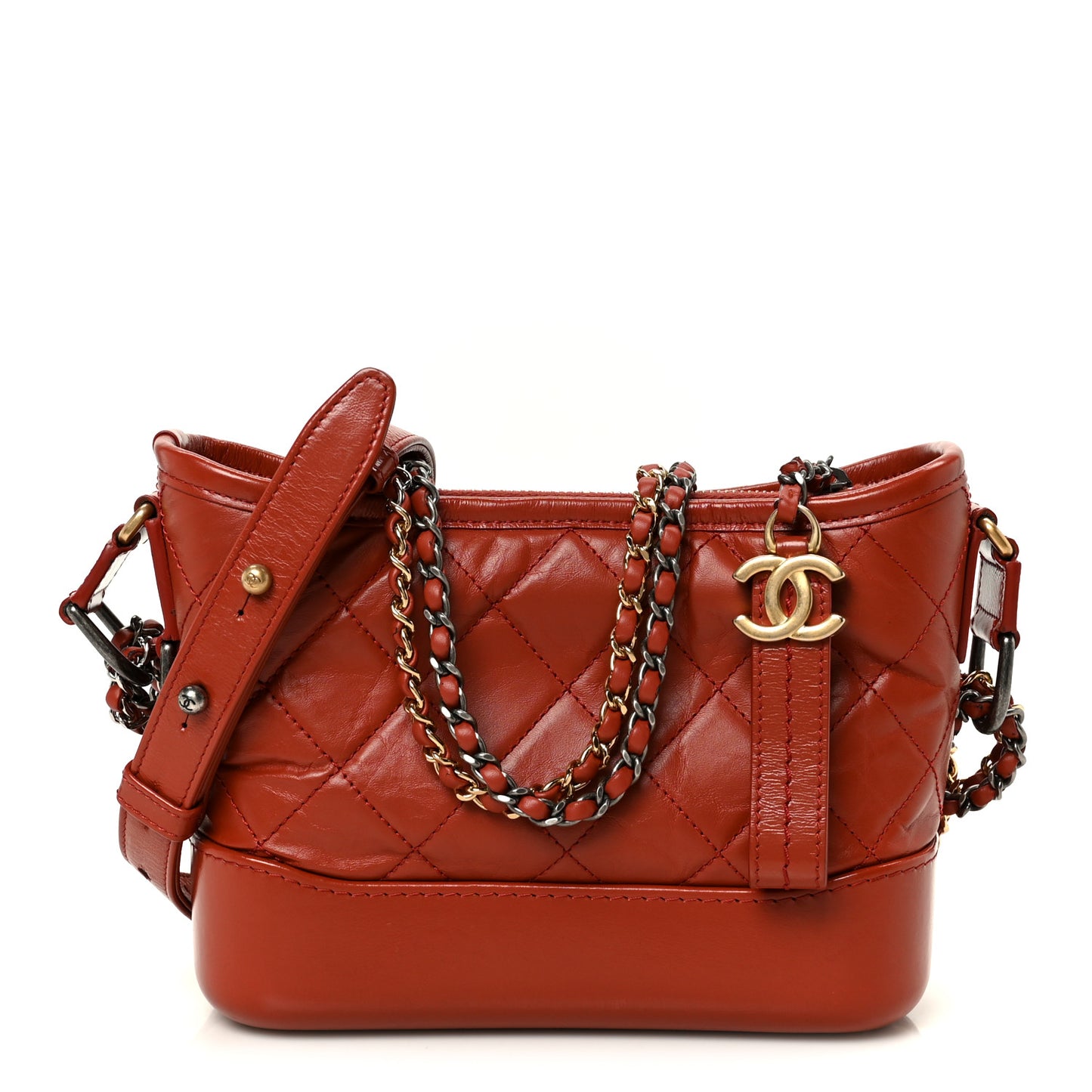 Aged Calfskin Quilted Small Gabrielle Hobo Red