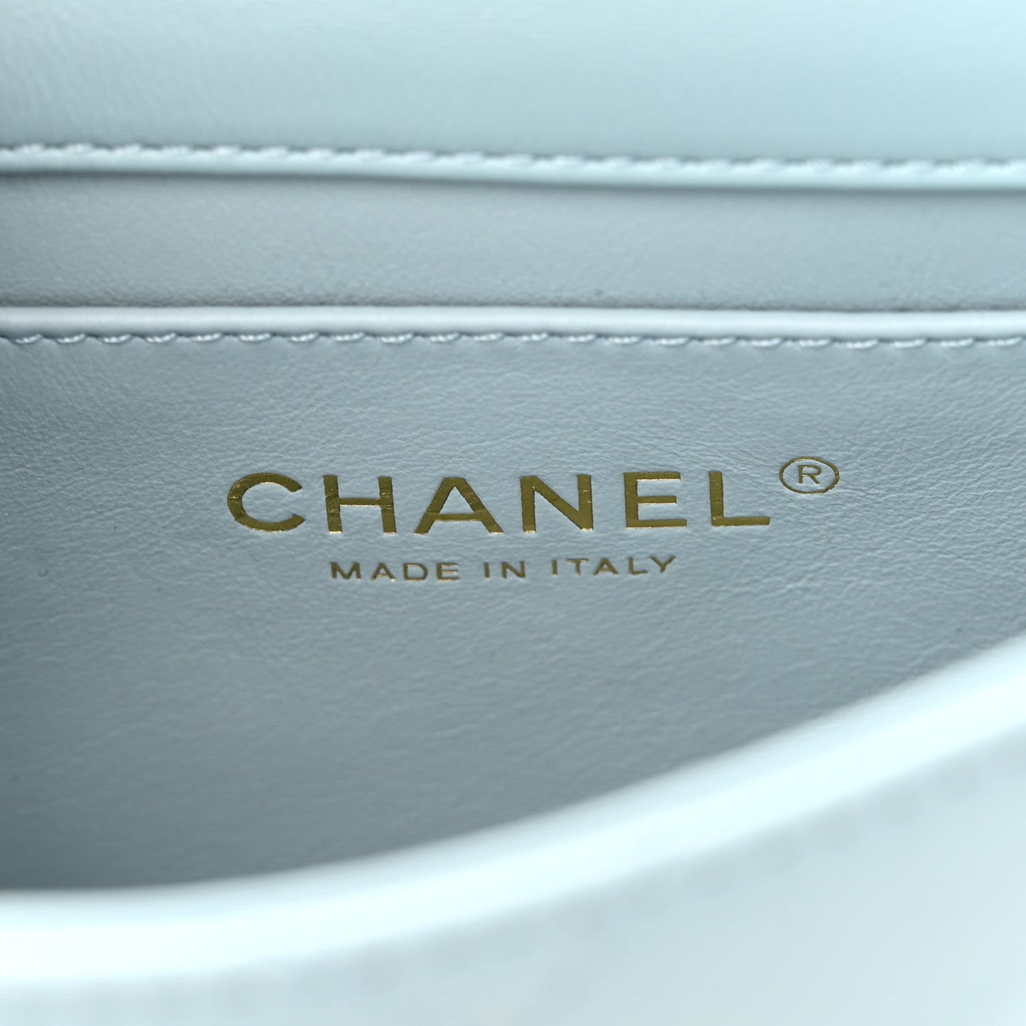 Lambskin Enamel Quilted Mini Pending CC Square Flap Light Blue
