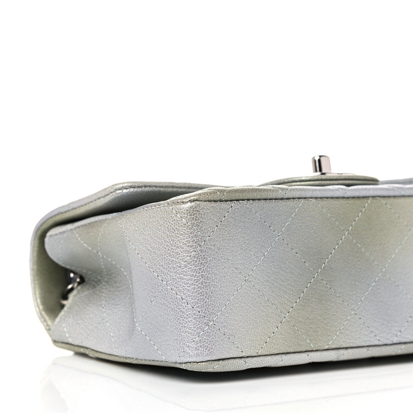Metallic Goatskin Quilted Ombre Mini Rectangular Flap Grey Green