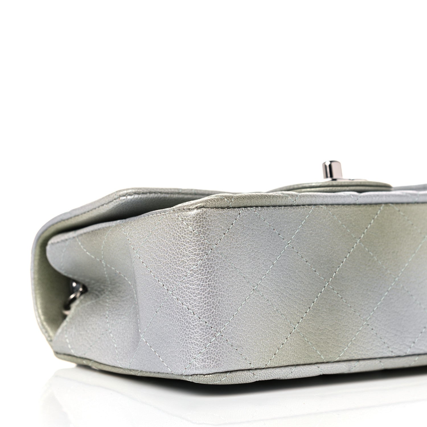 Chanel Metallic Goatskin Quilted Ombre Mini Rectangular Flap Grey Green 8 of 10