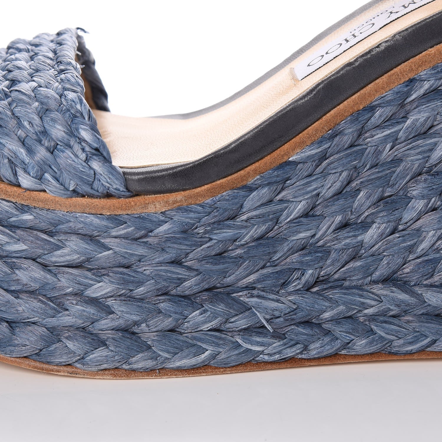 Jimmy Choo Woven Raffia Crystal Buckle Nylah 100 Platform Wedges 39 Dusk Blue 10 of 20