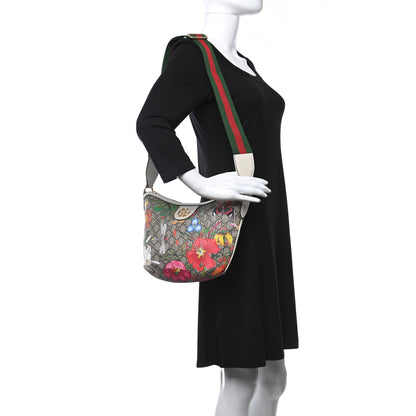 Gucci GG Supreme Monogram Flora Web Small Ophidia Half Moon Hobo White 2 of 9