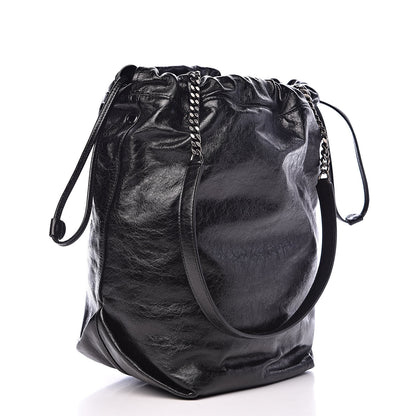 Saint Laurent Cracked Shiny Calfskin Teddy Drawstring Bag Black 4 of 10
