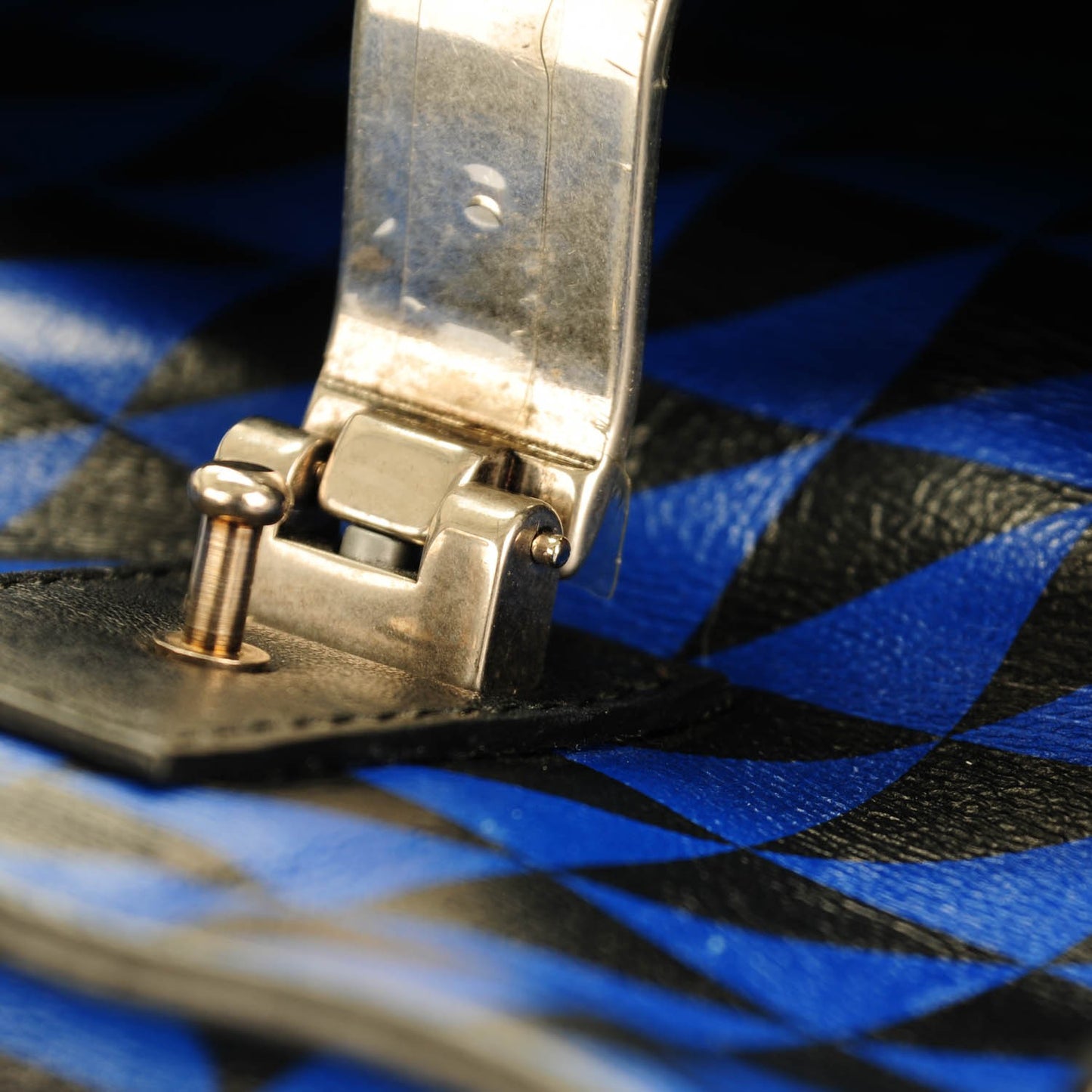 Calfskin Triangle Print Medium PS1 Satchel Black Blue