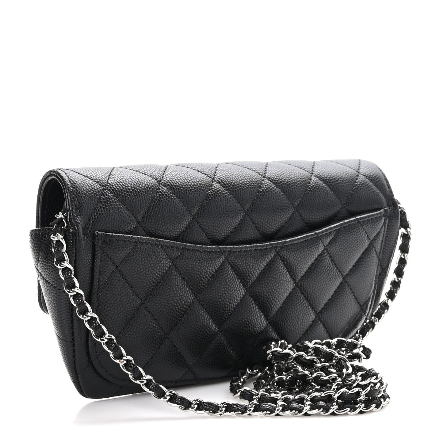 Caviar Quilted Glasses Case With Chain Black