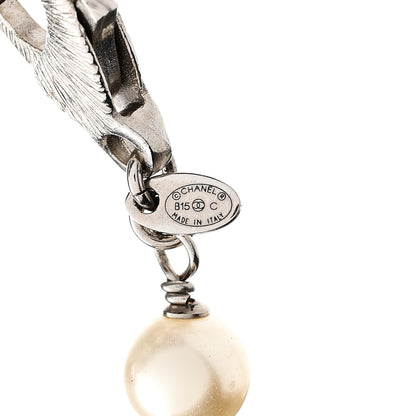 Chanel Pearl Crystal CC Beaded Ball Long Necklace Silver White 6 of 7