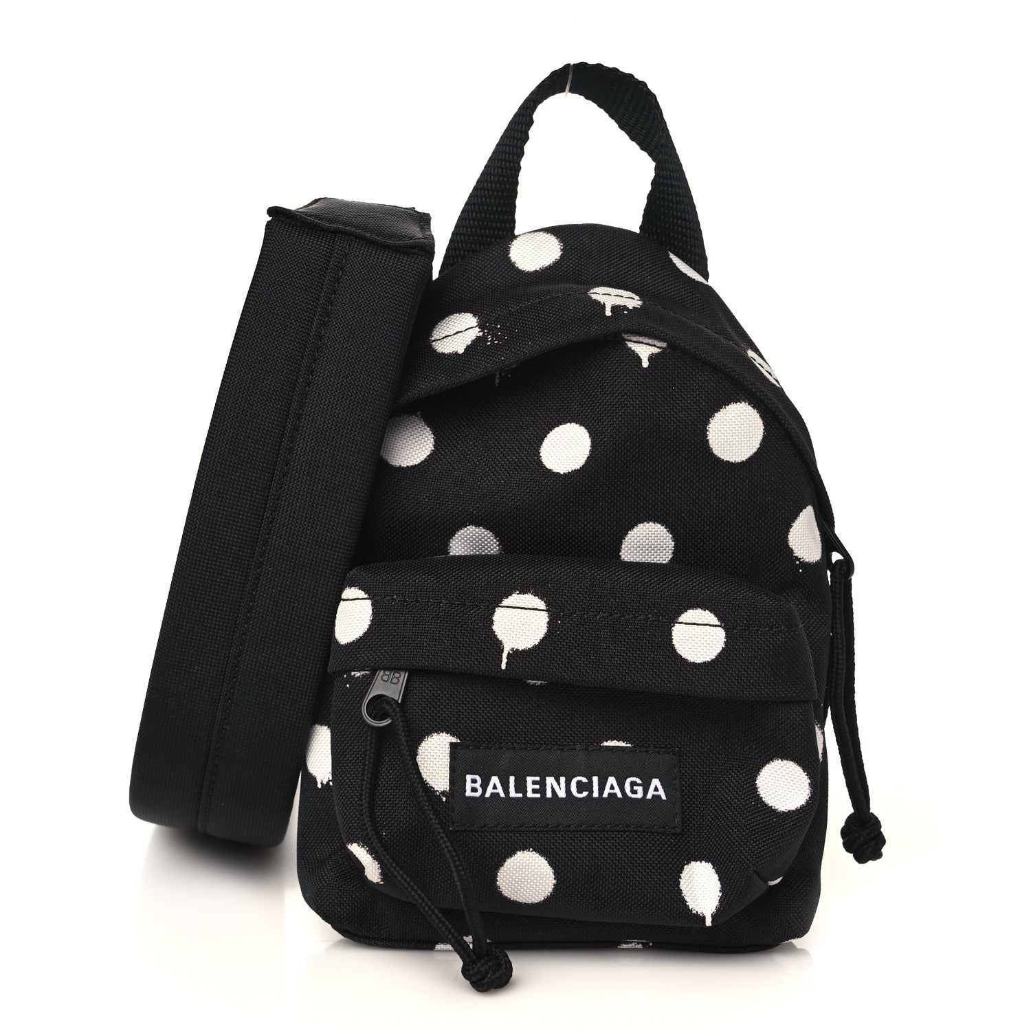 Balenciaga Recycled Casual Nylon Spray Polka Dots Mini Explorer Crossbody Backpack Black White 1 of 8