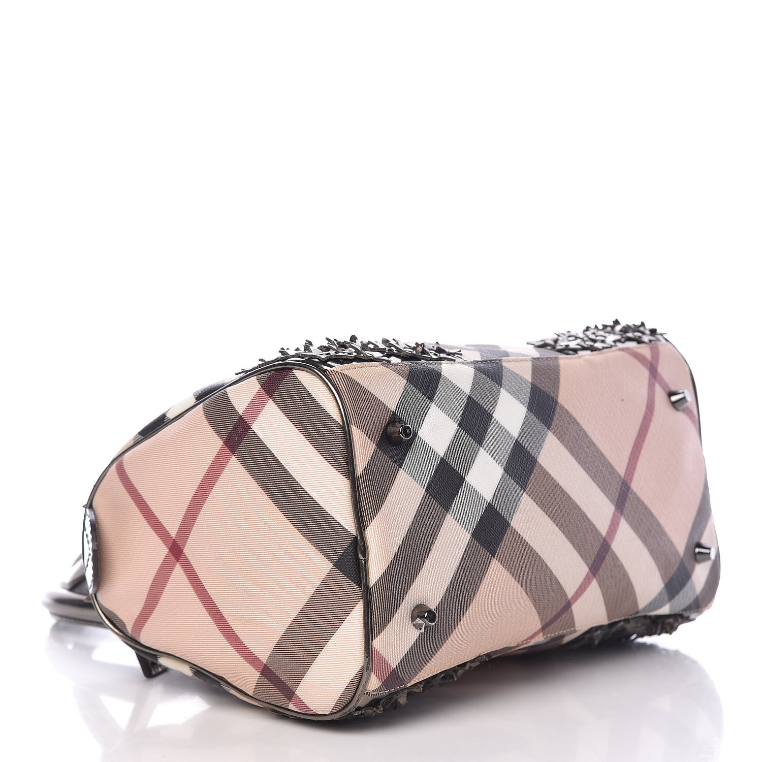 Burberry Patent Supernova Check Studded Stars Chester Bowling Bag Dark Nickel 4 of 10