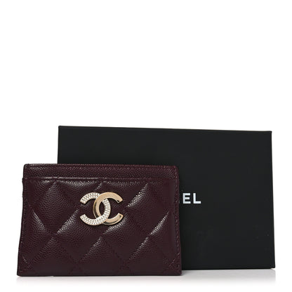 Chanel Caviar Quilted Crystal Card Holder Burgundy 9 of 10